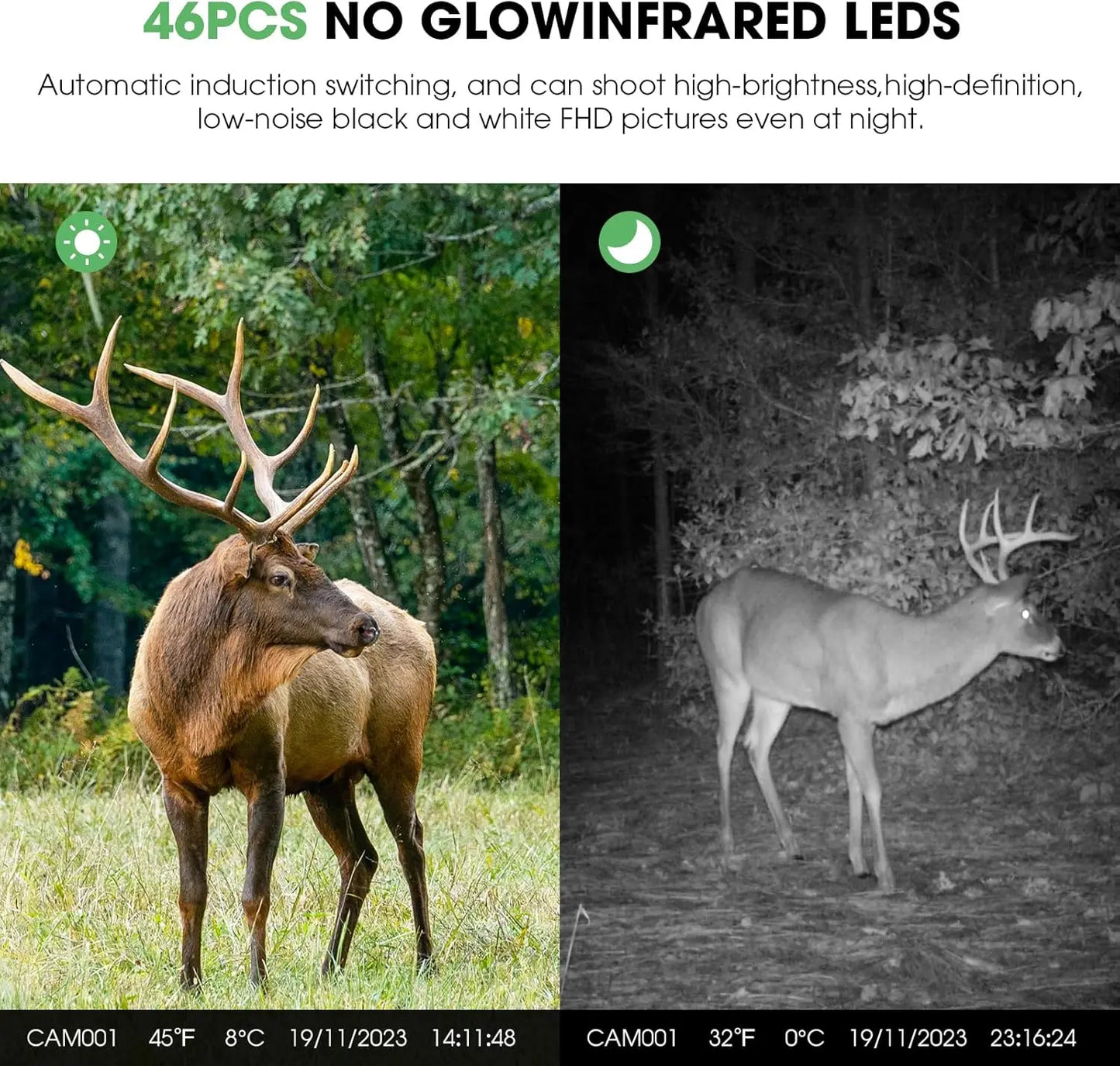 Night Vision 4K 48MP 130°Wide-Angle Game Camera Motion Activated Hunting Camera ,98ft IR Sensin