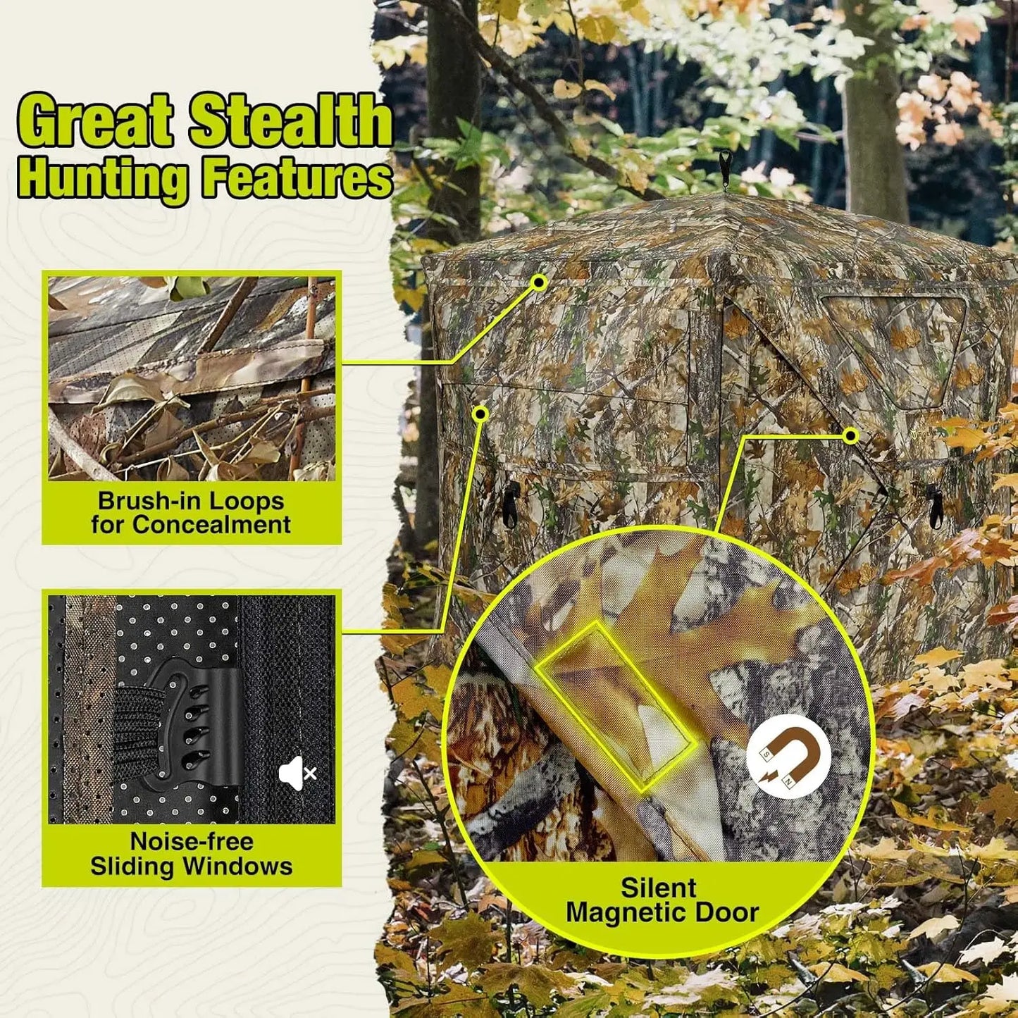 Hunting Blind 270°See Through W/ Silent Magnetic Door