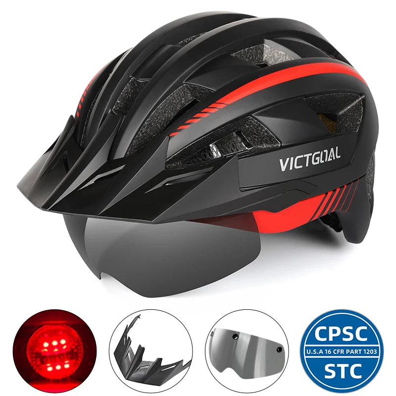 Road Bike Helmet Men Women Visor Rear Light