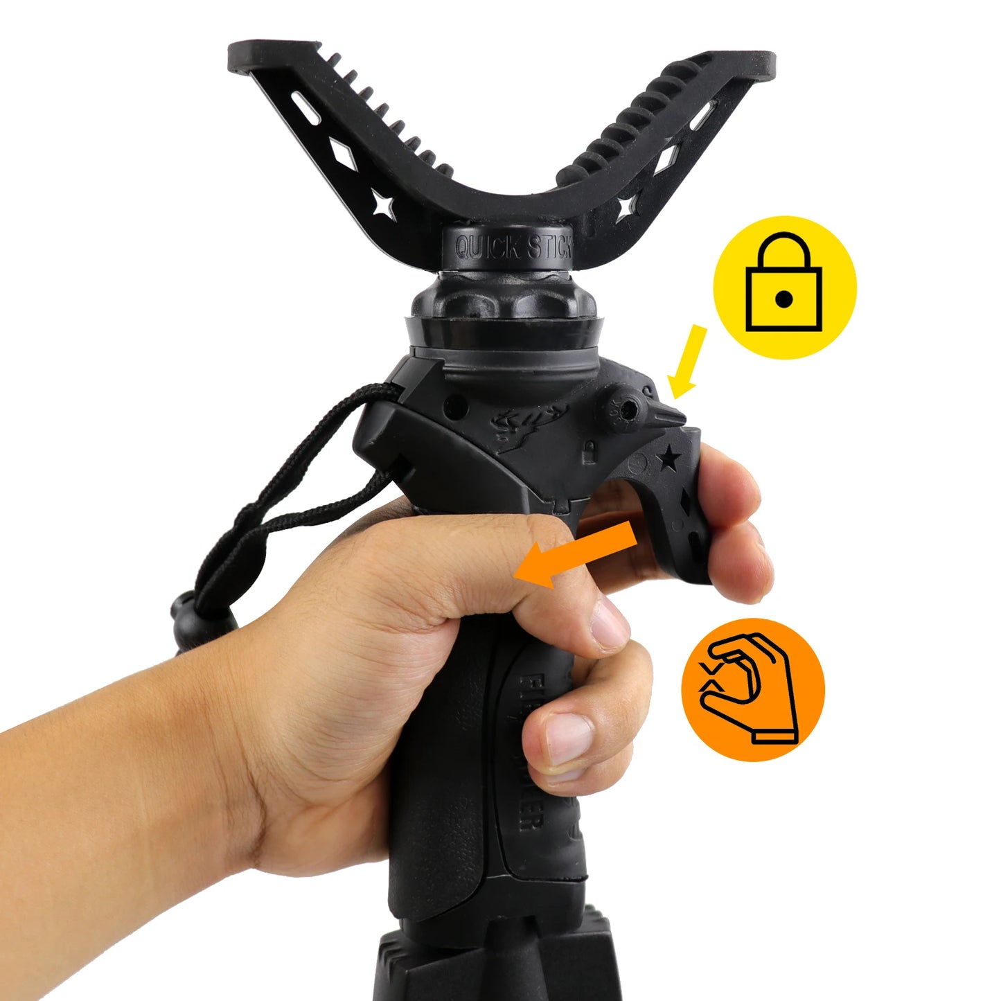 Shooting Stick Camera Telescopes Aluminum Shooting Tripod Adjustable Height V Yoke Head Holder with Trigger for Outdoors