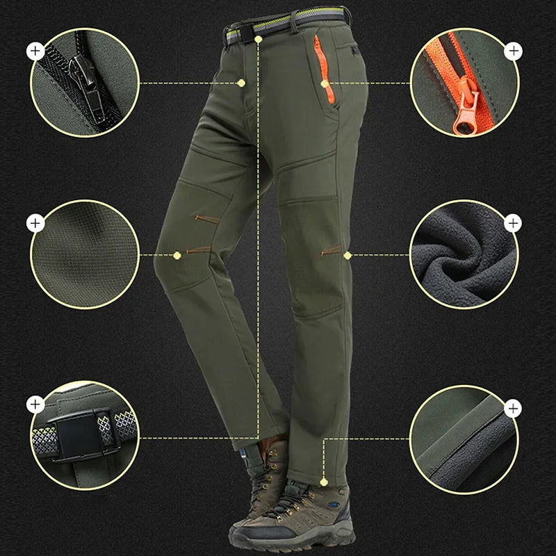 Winter Warm Fleece Pants Men Waterproof