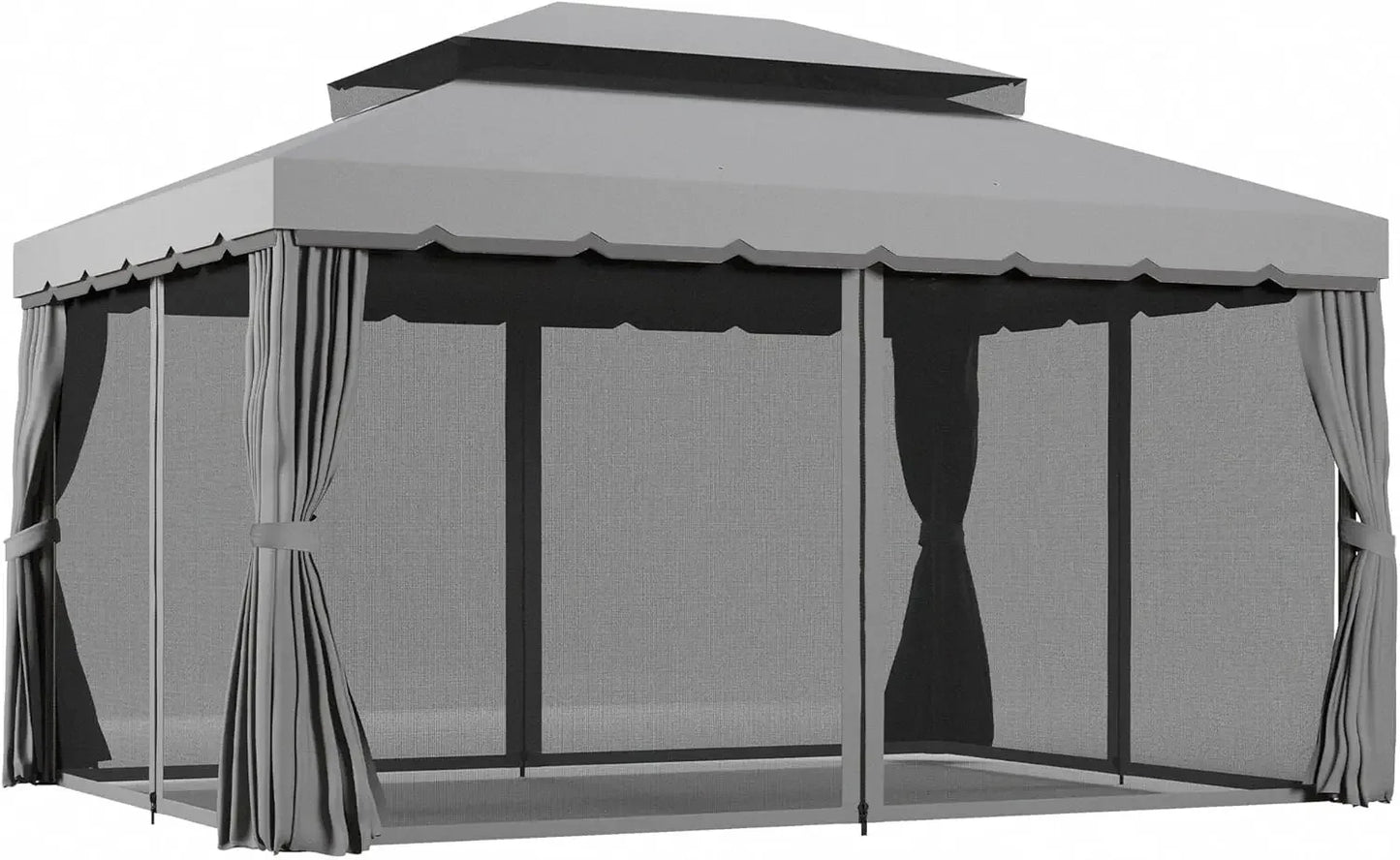 10' x 13' Patio Gazebo, Outdoor Gazebo Canopy Shelter with Netting and Curtains, Aluminum Frame for Garden, Backyard and Deck