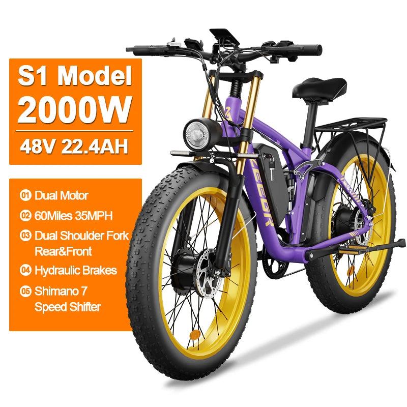 E-Bike Dual MotorAWD 2000W 60 Miles 35MPH