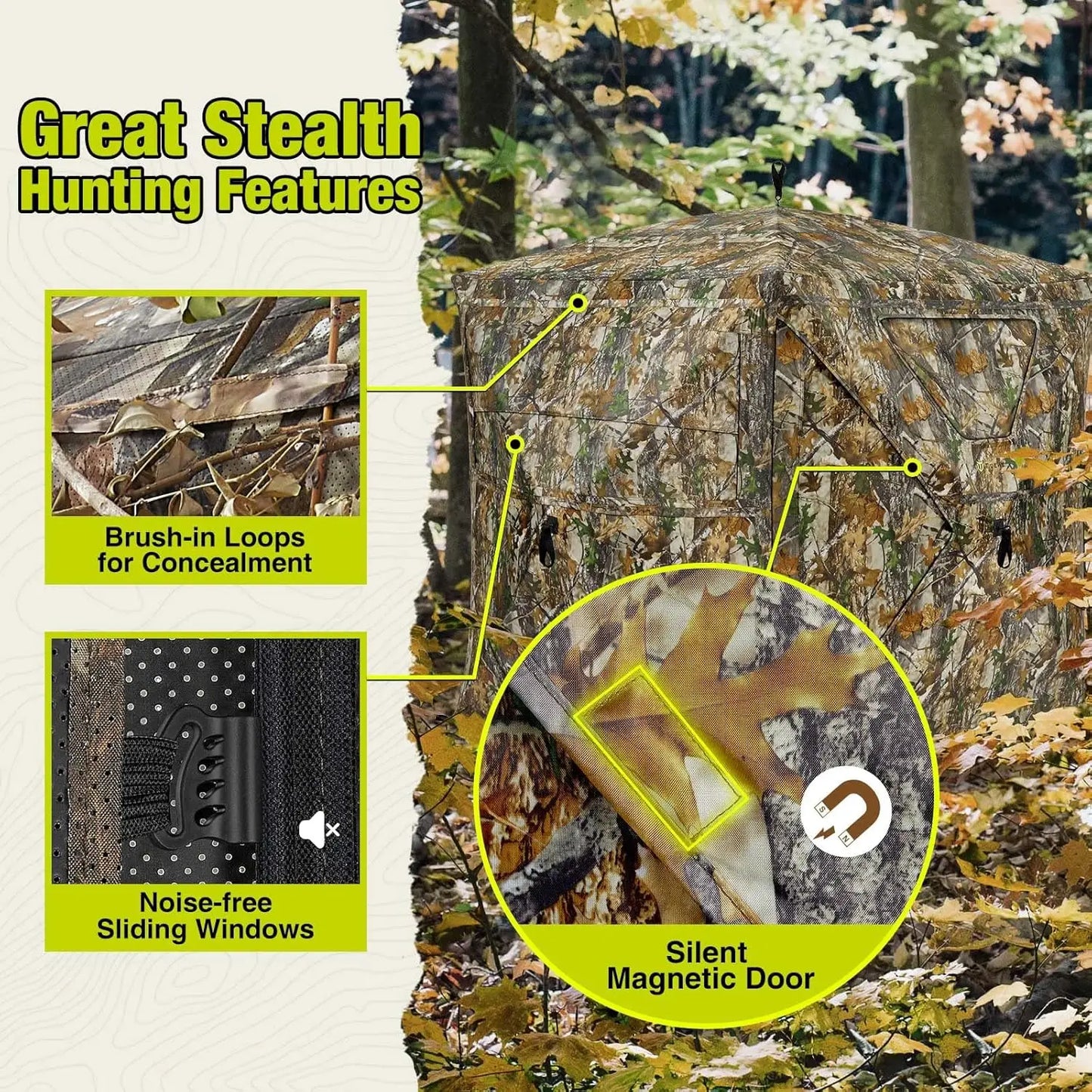 Hunting Blind  270°See Through W/ Silent Magnetic Door