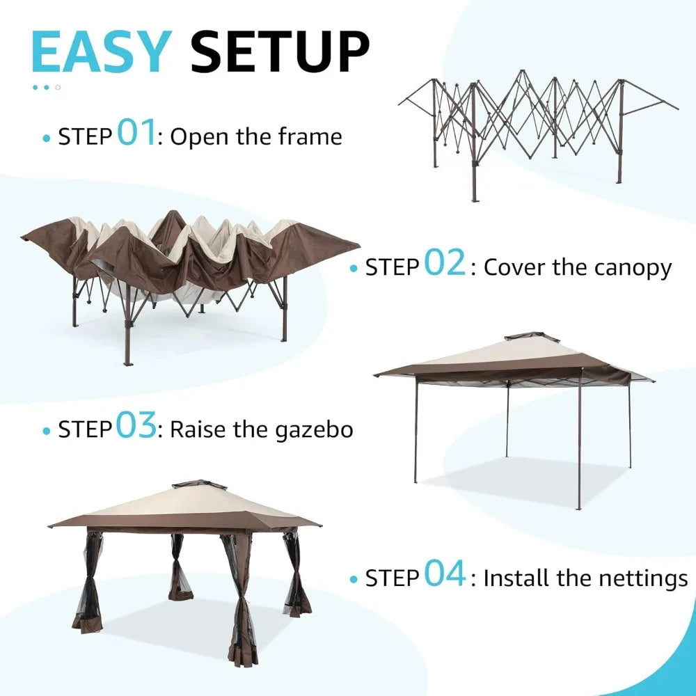 13’x13’ Pop Up Gazebo, Outdoor Canopy Tent Shade with Metal Frame Mosquito Netting