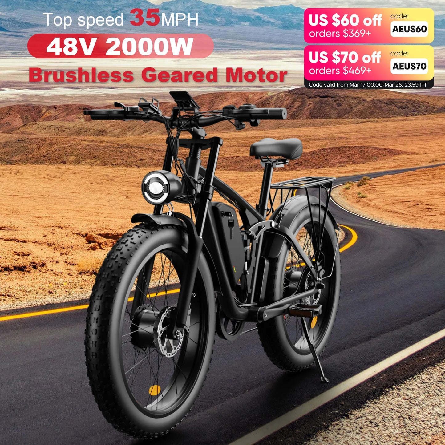 E-Bike Dual MotorAWD 2000W 60 Miles 35MPH