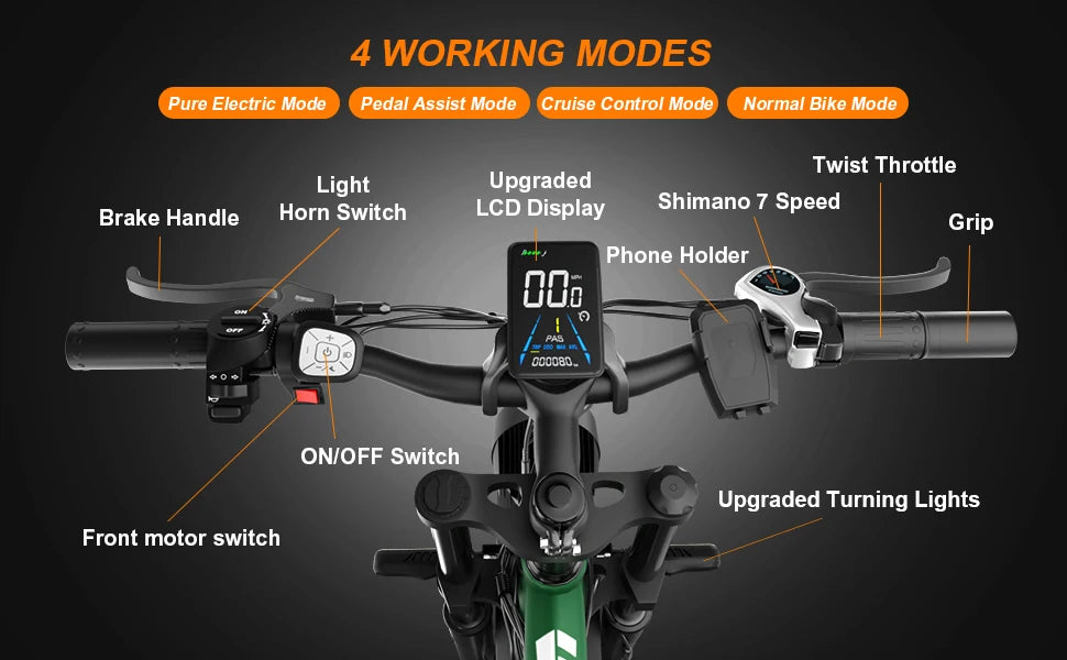 E-Bike Dual MotorAWD 2000W 60 Miles 35MPH