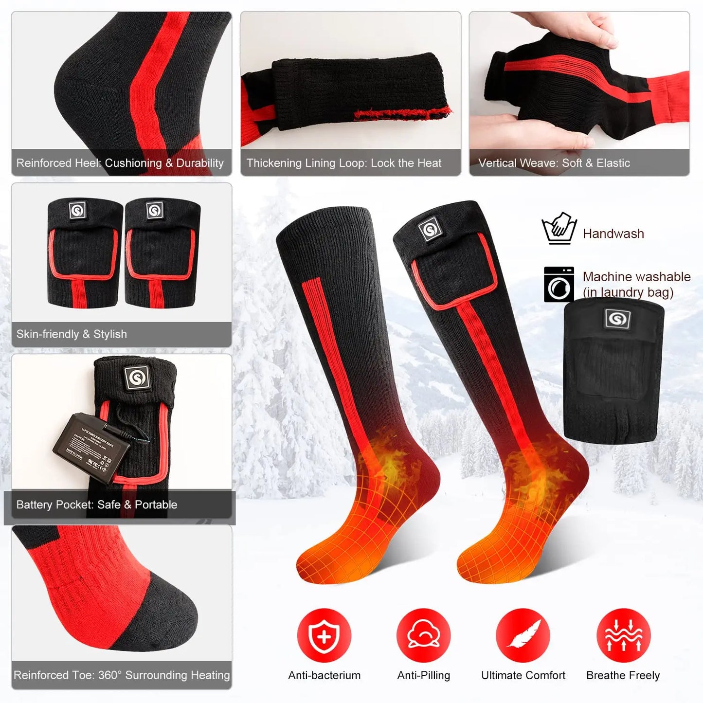 SNOW DEER Winter Heated Sock Rechargeable Battery