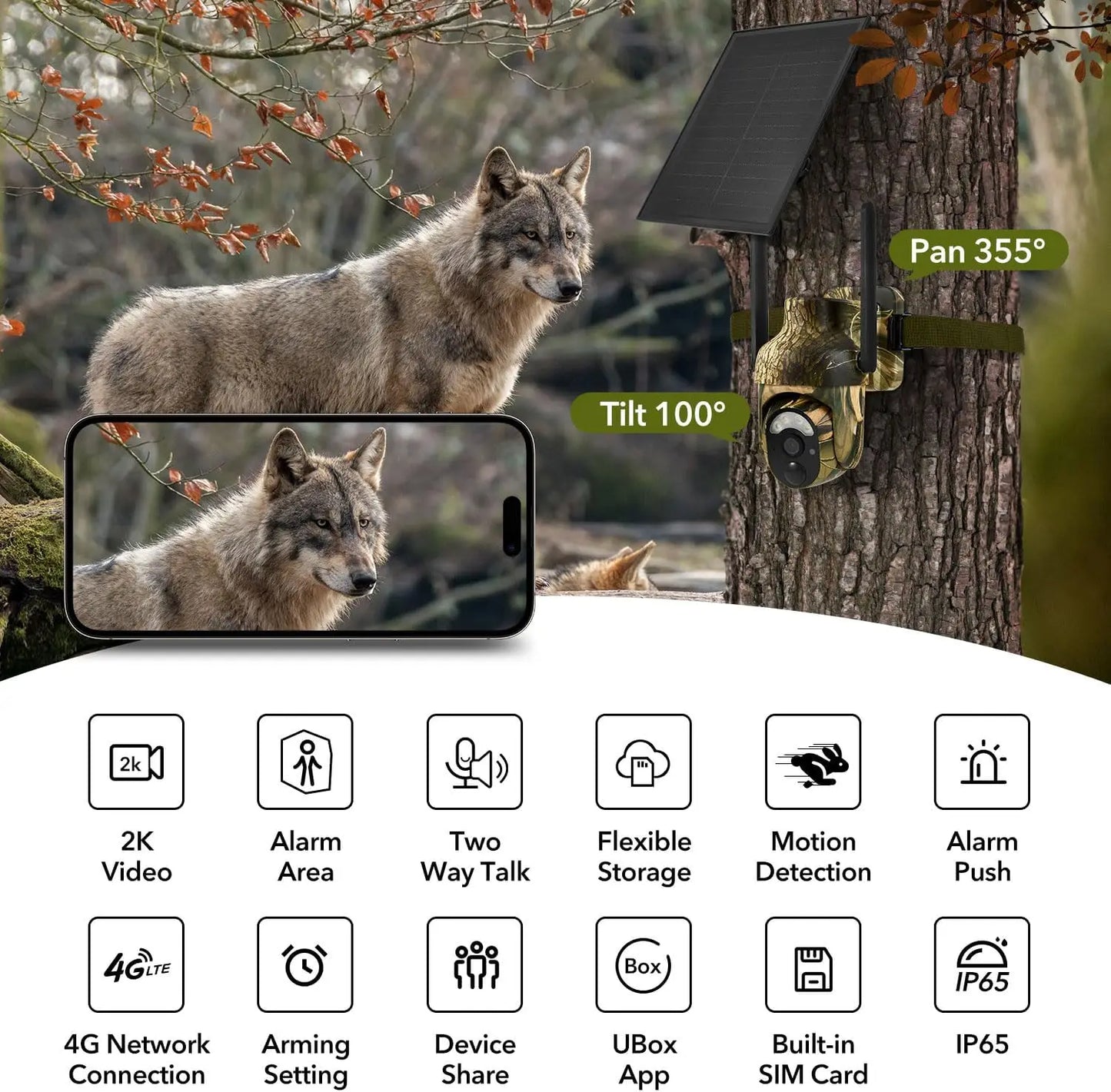 Cellular Trail Cameras 2K 360° View Built-in SIM C