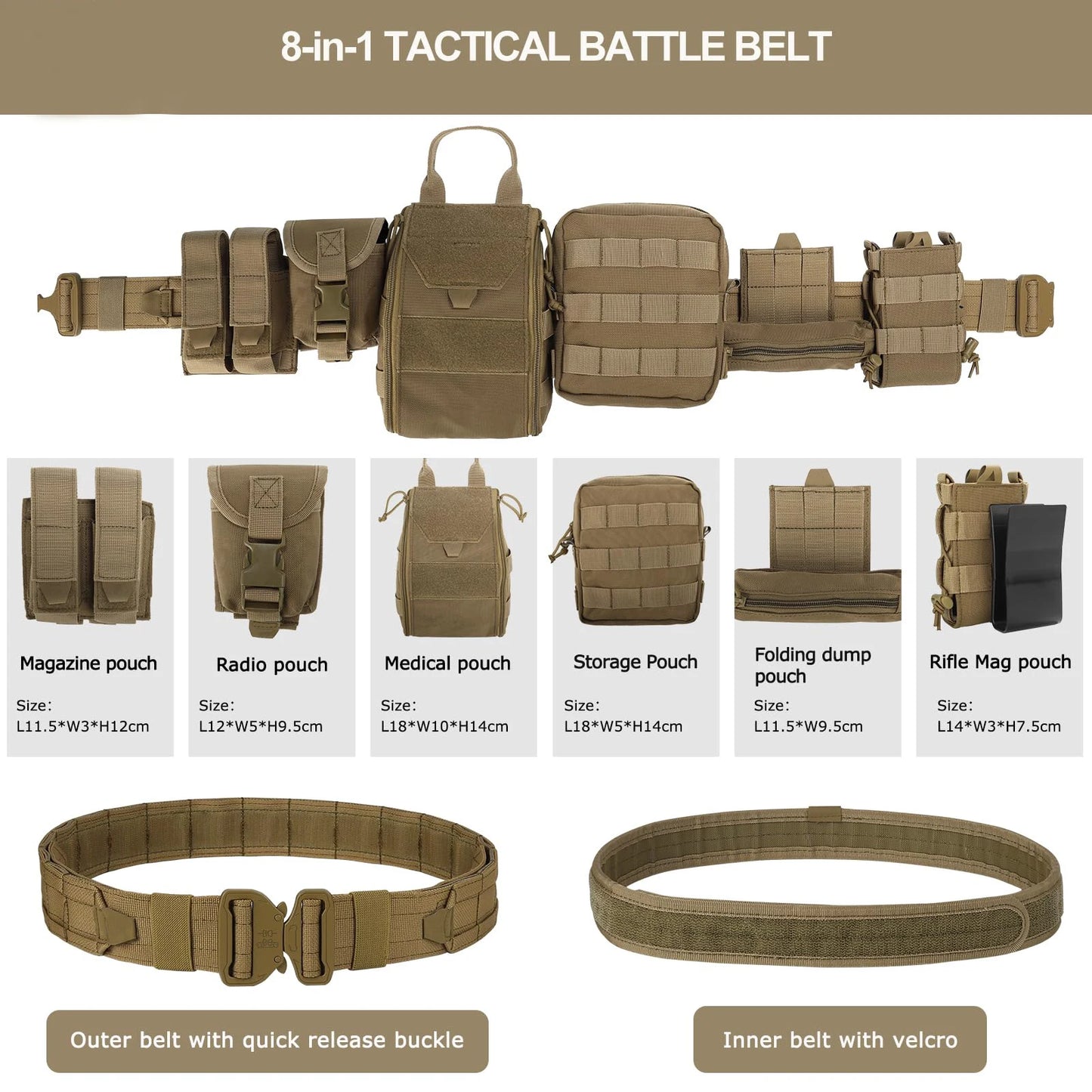 8-in-1 Hunting Tactical Battle Belt with Accessories