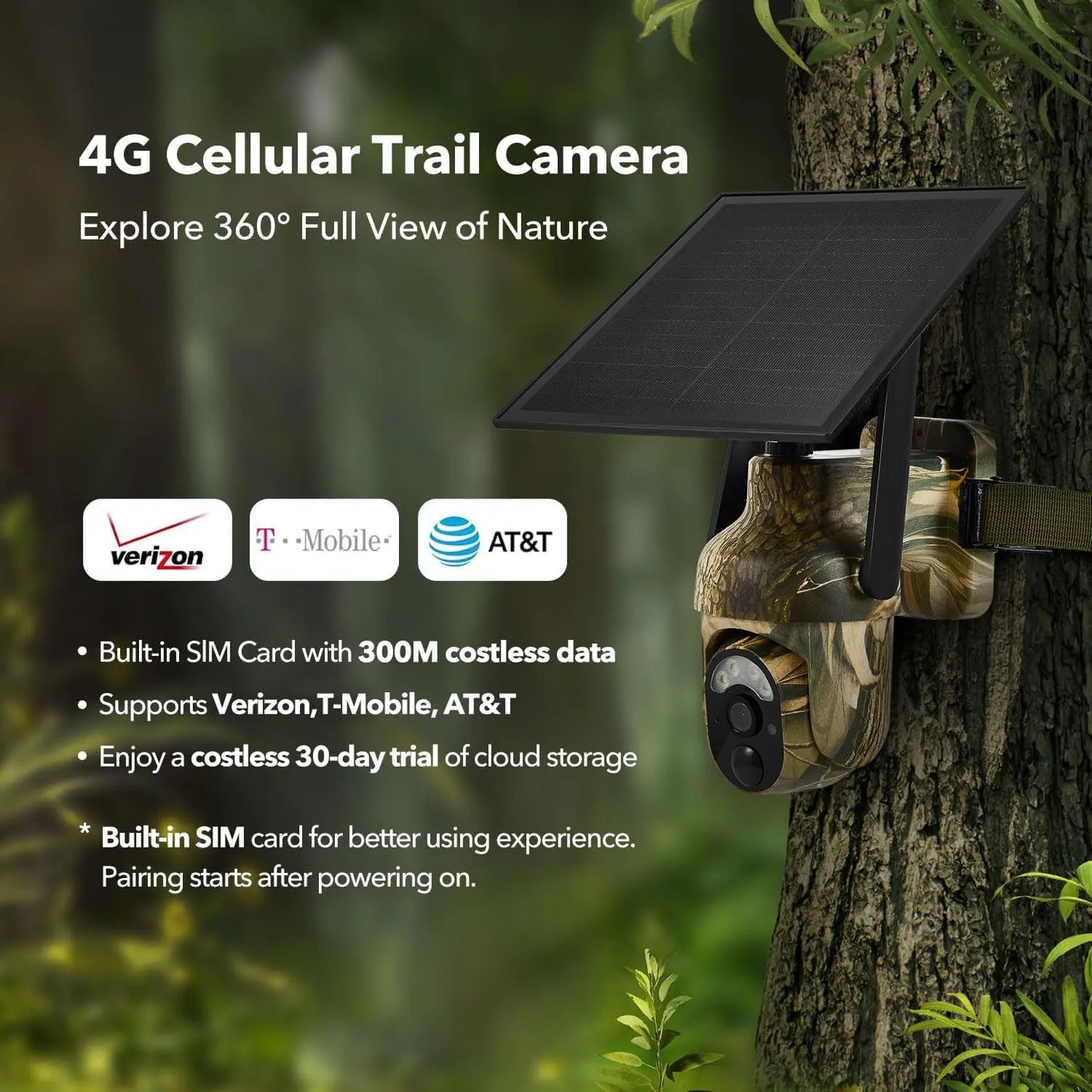 Cellular Trail Cameras 2K 360° View Built-in SIM C