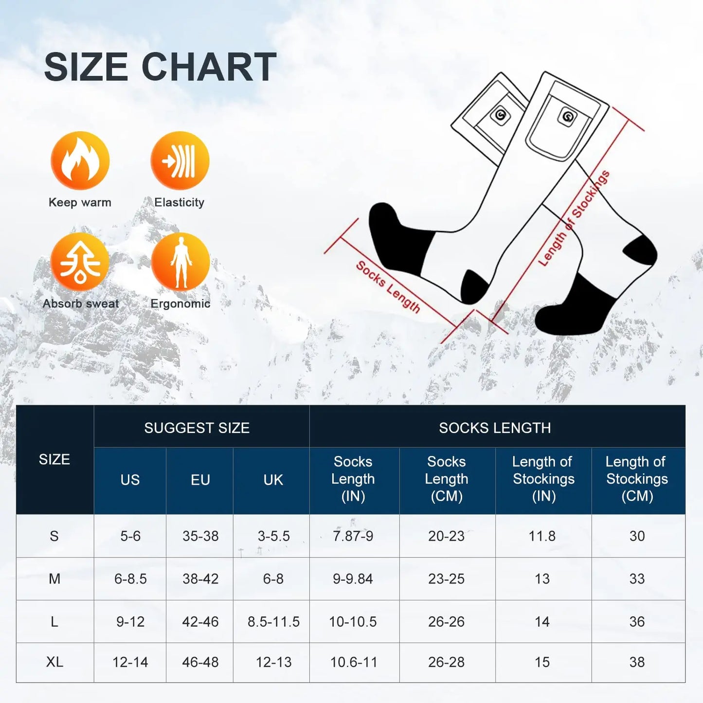 SNOW DEER Winter Heated Sock Rechargeable Battery