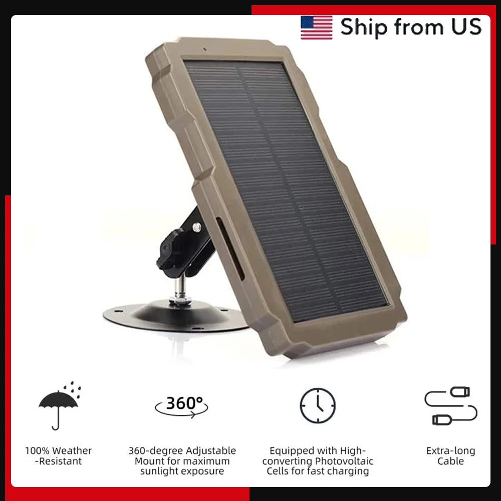 3000mAh Trail Game Camera Solar Panel Kit 6V-12V Rechargeable Solar Charger for Outdoor Hunting Camera Accessories