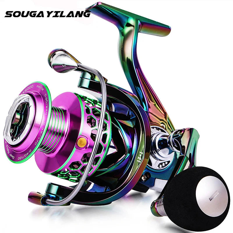 Sougayilang Fishing Reel Colorful Aluminum Spool Ultra Smooth Light Weight Spinning Reel 13+1 BB for Carp Bass Trout Fishing