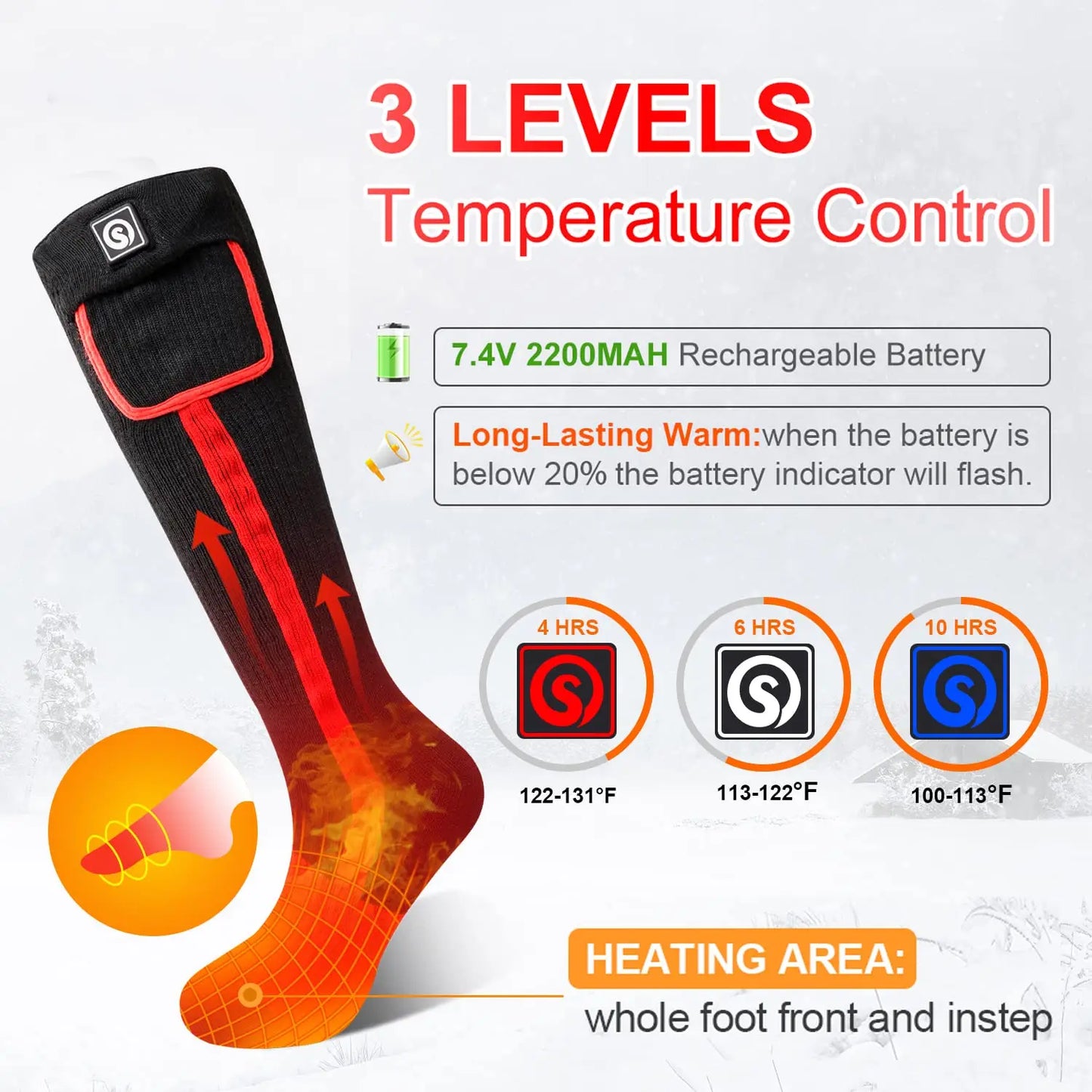 SNOW DEER Winter Heated Sock Rechargeable Battery