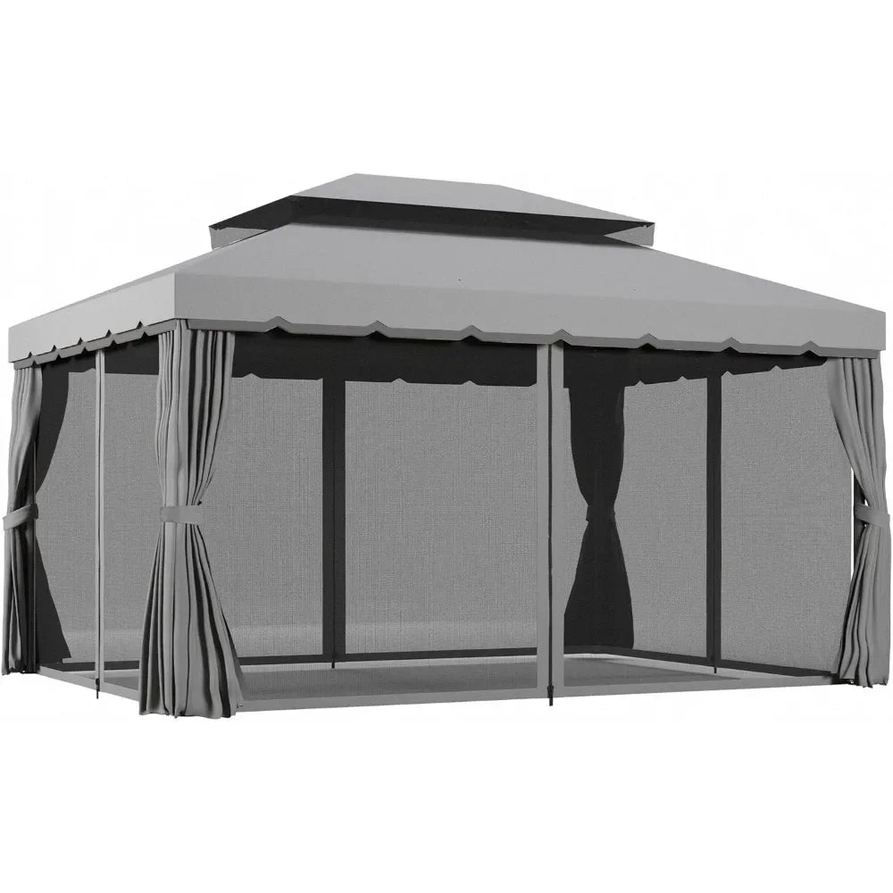 10' x 13' Patio Gazebo, Outdoor Gazebo Canopy Shelter with Netting and Curtains, Aluminum Frame for Garden, Backyard and Deck