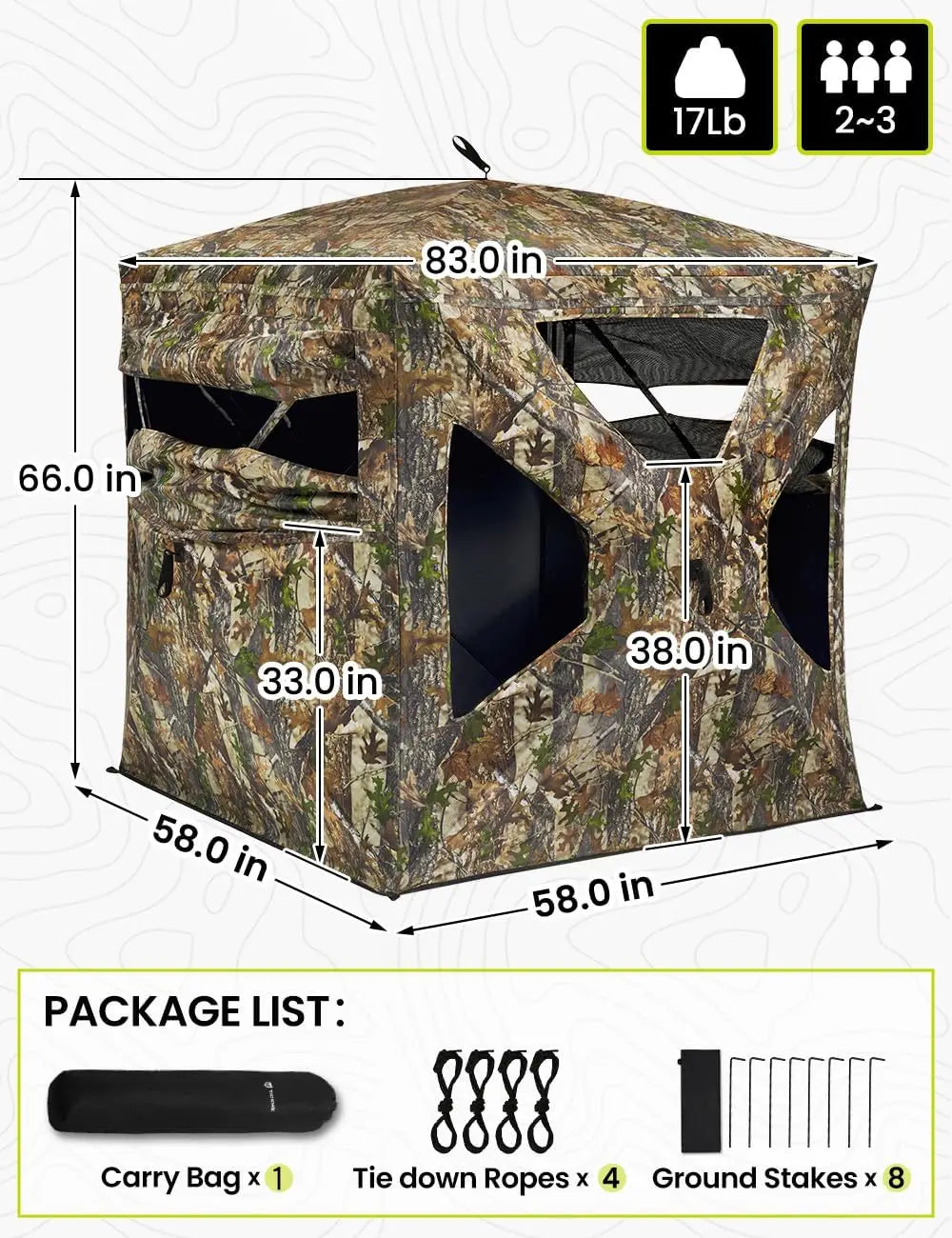 Hunting Blind  270°See Through W/ Silent Magnetic Door