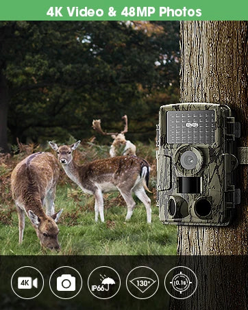 Night Vision 4K 48MP 130°Wide-Angle Game Camera Motion Activated Hunting Camera ，98ft IR Sensin