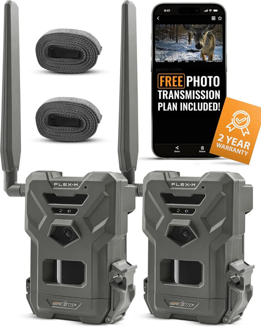 Flex-M Twin Pack Cellular Trail Cameras  No WiFi Needed, GPS, Night Vision, Dual-Si