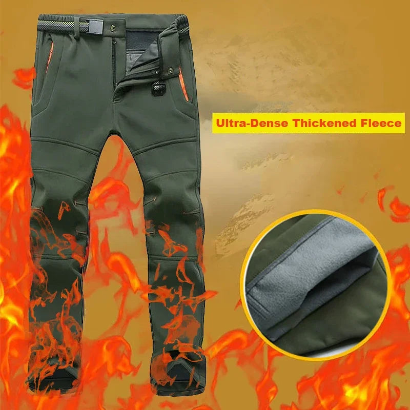 Winter Warm Fleece Pants Men Waterproof